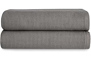 Cozy Earth Waffle Bath Towels - 60% Cotton 40% Viscose from Bamboo Bath Towels 30 x 58 Inches - Soft & Absorbent Terry, Reversible Mini Textured Waffle & Weave Pattern - 2 Pack