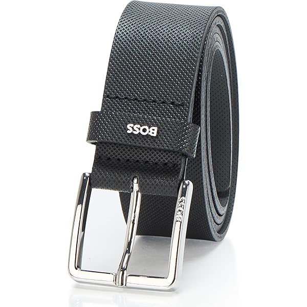 小物 DEBOSSED LOGO BELT BOSS Men's Icon Logo Plaque Leather Belt, Black Onyx, 40