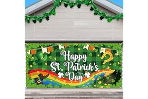 BOYIEE Happy St. Patrick's Day Garage Door Banner, 13.12 Feet Large St. Patrick's Day Door Cover Car Murals Shamrock Garage Hanging Decorations for Irish Festivals Outdoor Decor