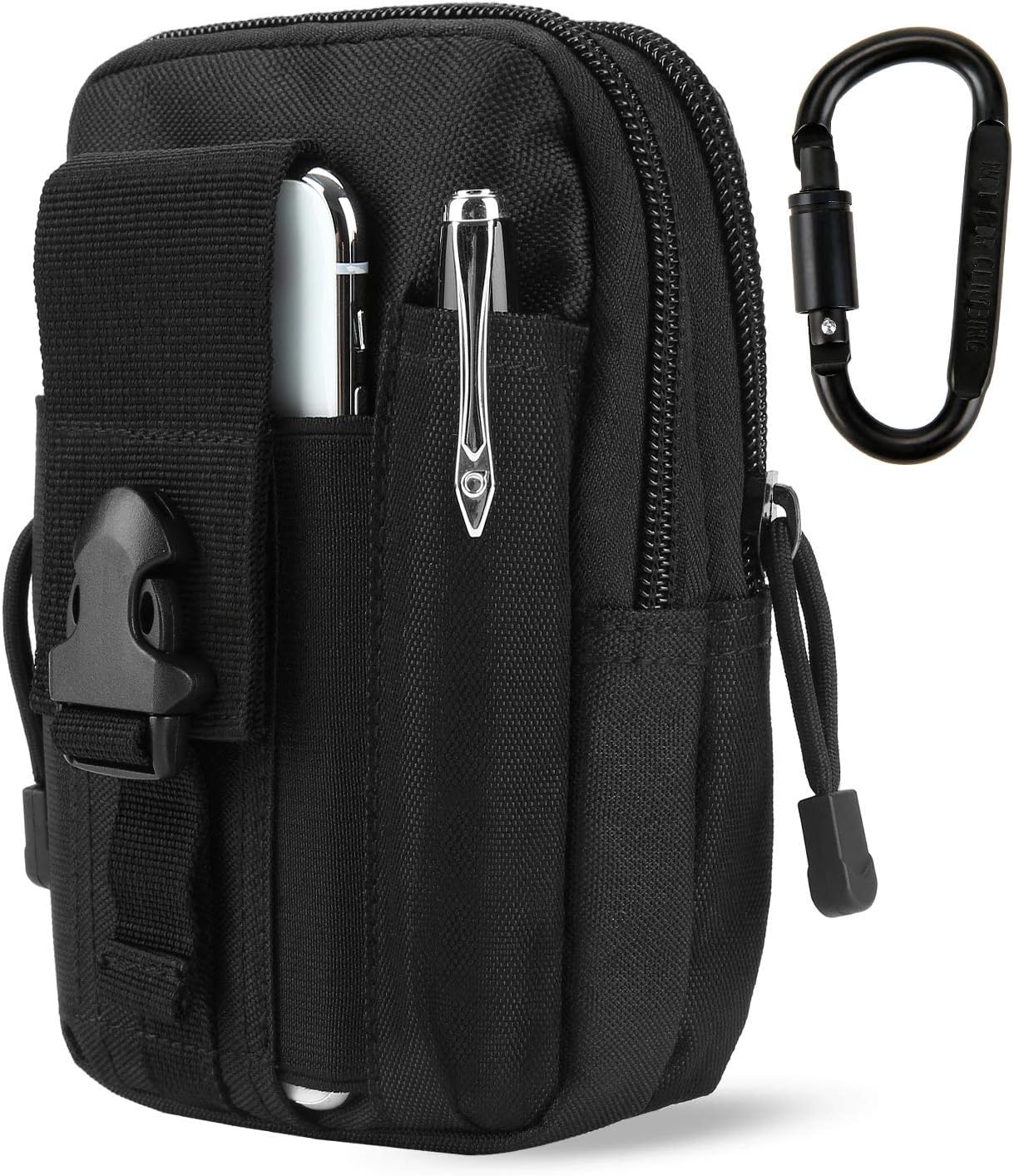 DOUN Outdoor Tactical Waist Bag EDC Molle Belt Waist Pouch Security Purse Phone Carrying Case for iPhone 8 plus Galaxy Note 9 S9 Or Less than 6.2 inches Smartphone - Black