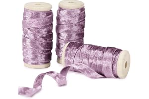 Keypan Velvet Purple Ribbon Double-Sided Handmade Glossy Fabric Trim Wooden Spool Thin Ribbon for Christmas Tree Gift Wrapping Crafts Wedding Flower Bouquet 3/8 inch x 5YD 3 Rolls