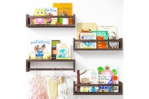 Fixwal Nursery Book Shelves, 16.5 Inch Floating Bookshelves for Nursery and Playroom Decor, Set of 4, Solid Wood Wall Mounted