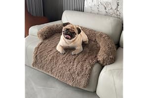 UCCY Calming Dog Beds for Small Dogs Fluffy Plush Couch Cover for Dogs with Removable Washable Cover for Furniture Protector (S, Light Brown)