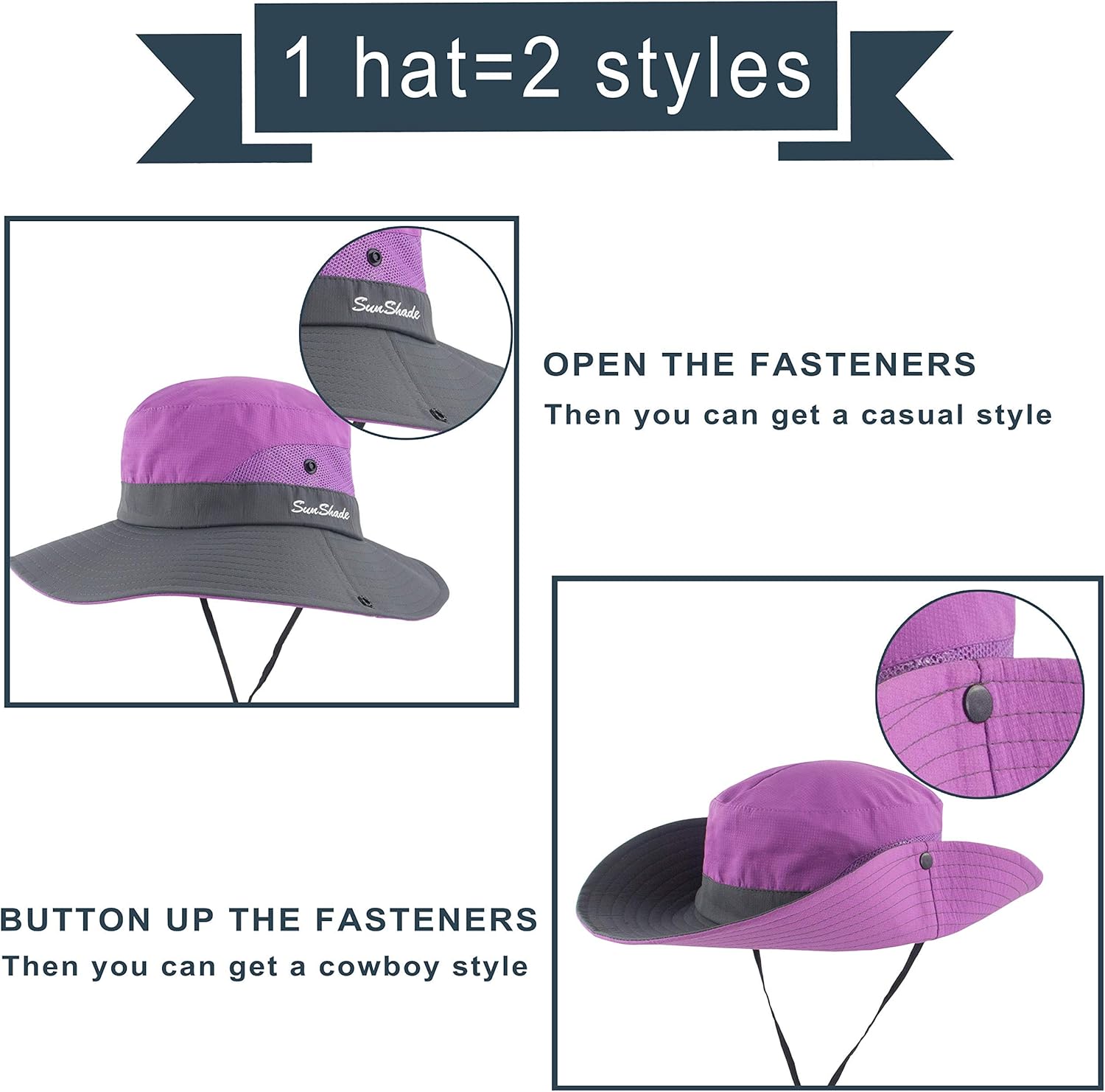 Muryobao Women's Sun Hat Outdoor UV Protection Foldable Mesh Bucket Hat Wide Brim Summer Beach Fishing Cap Purple at  Women’s Clothing store