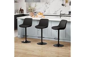 Youhauchair Bar Stools Set of 3, Swivel Counter Height Barstools with Back, Adjustable PU Leather Bar Chairs, Modern Armless Kitchen Island Stool, Black