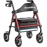 Soundfuse Rollator Walkers with Seat for Seniors, Foldable 8" Big Wheels All Terrain Rolling Walker, Handles and Ergonomic Seat Height Adjustable, 350 lb