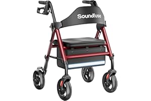 Soundfuse Rollator Walkers with Seat for Seniors, Foldable 8" Big Wheels All Terrain Rolling Walker, Handles and Ergonomic Seat Height Adjustable, 350lb Weight Capacity