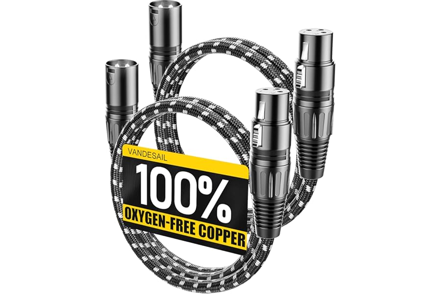 VANDESAIL XLR Cables, 3ft 2 Pack Microphone Cable, XLR Male to Female Balanced Microphone Cord 3 pin, 3 Foot Short mic Cord Oxygen-Free Copper (OFC) Nylon Braided