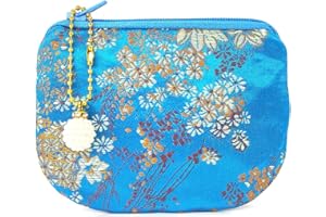 Golden Amy Handmade Jewelry Pouch Women Coin Purse Brocade Zipper Wallet Silk Makeup Bag - SKYBLUE