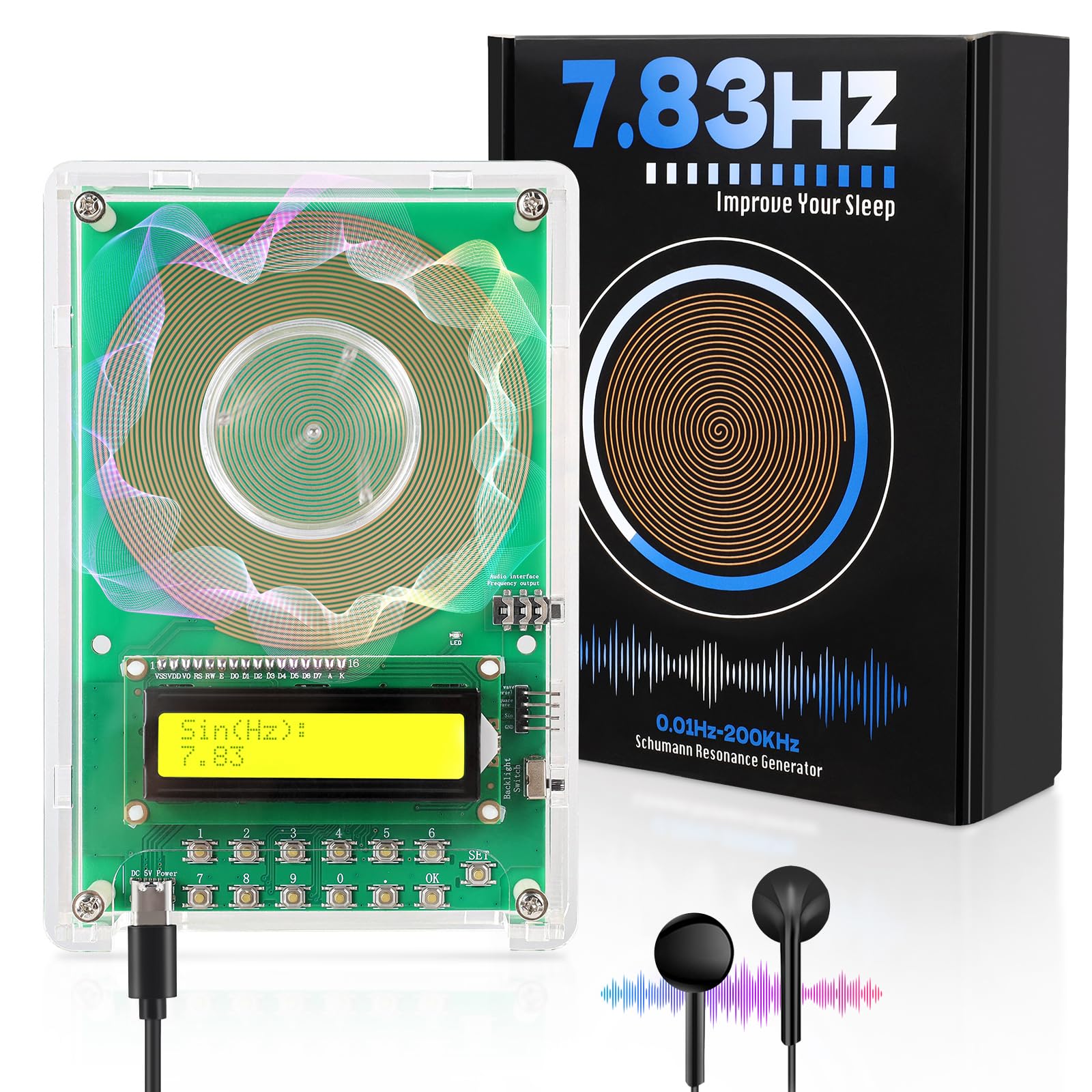 Photo 1 of Adjustable Frequency Generator for Healing (0.01Hz-200kHz), 7.83Hz Schumann Resonance Generator, USB-C Powered Sine Wave Signal Generator for Sleep, Yoga, Meditation & Stress Relief with LCD Display