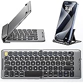 PuechAxe Foldable Bluetooth Keyboard with Stand Holder, Rechargeable Pocket Size Folding Travel Keyboard for iPhone, iPad, Tablet, Laptop, Smartphone, B088