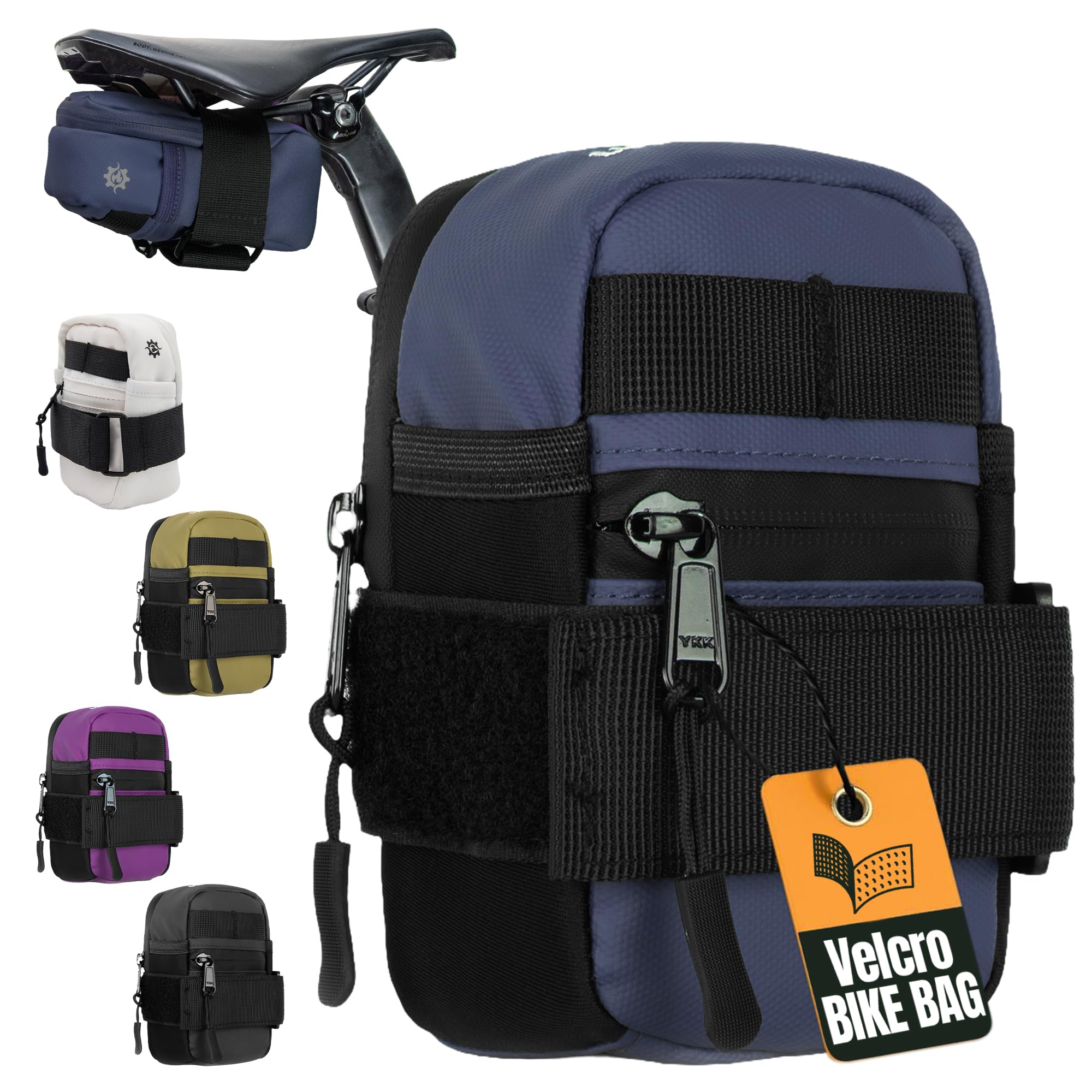 Lumiere & Co. Ultra Small Bike Saddle Bag – 0.2L | 5" x 3" x 1" | Very Minimalist Design, Secure Hook & Loop Strap | (Blue, Small)