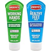 O'Keeffe's Working Hands Hand Cream (3 oz Tube) and Healthy Feet Foot Cream (3 oz Tube) - Repairing Skincare for Extremely Dry, Cracked Hands and Feet, Travel Size