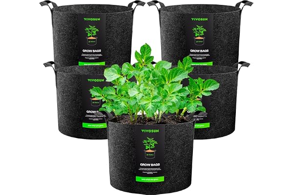 VIVOSUN 5-Pack 20 Gallons Grow Bags Heavy Duty Thickened Nonwoven Fabric Pots with Handles