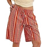 MISSACTIVER Women Stripe Bermuda Shorts Knee-Length Drawstring Elastic Waist Wide Leg Baggy Shorts with Pockets