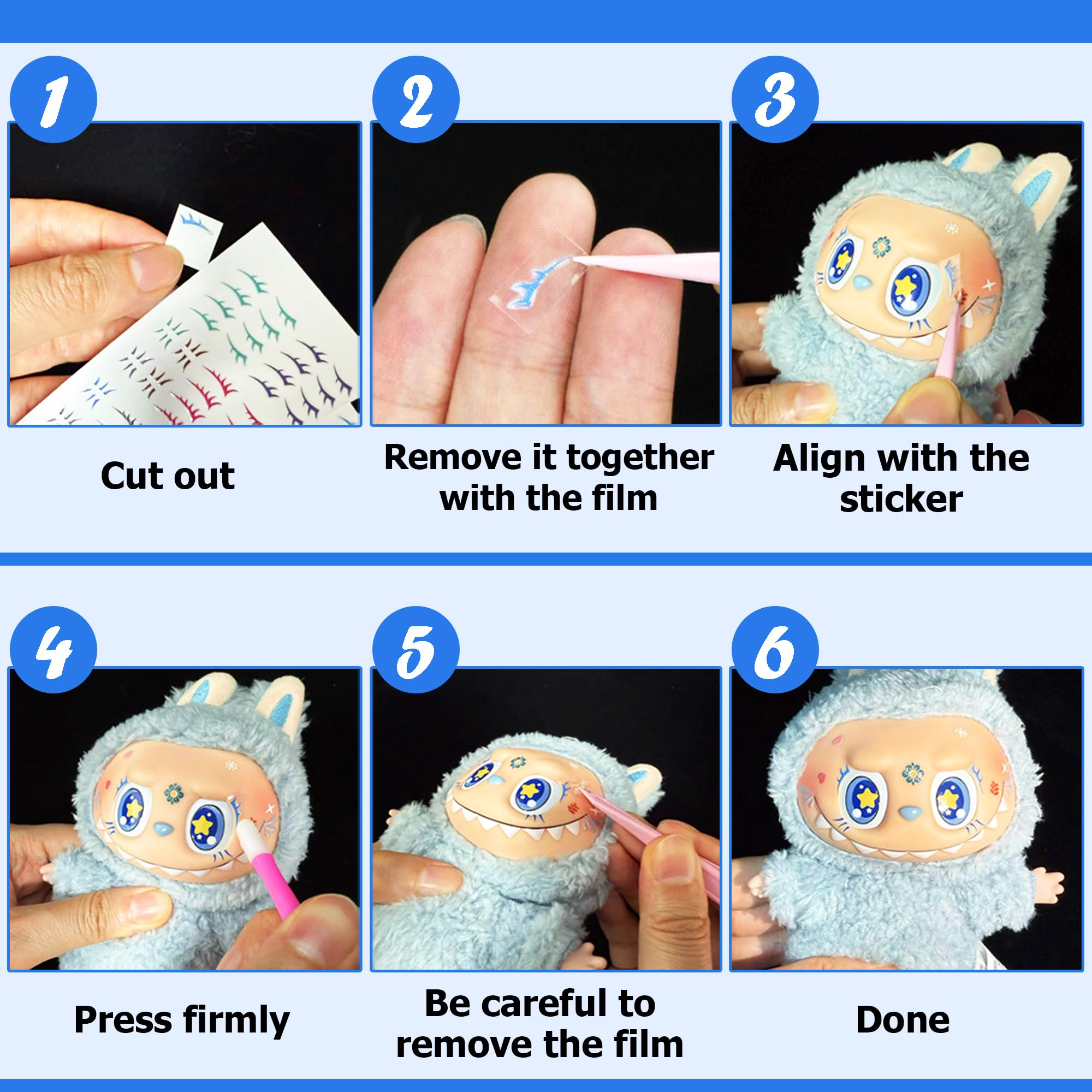 40 Pairs Decorative Eye and Eye Lashes & Gems Stickers for 17cm Doll, DIY 2 Sheets with Doll Makeup Face and Eyelash Stickers with Makeup Tool Accessories Set