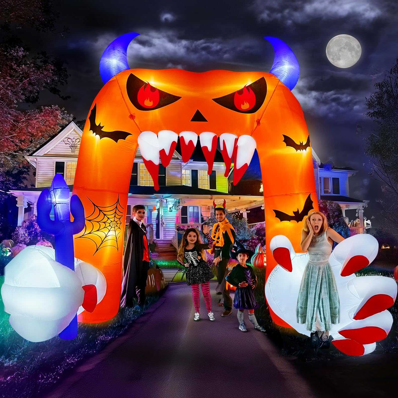 Photo 1 of AerWo 12.5FT Tall Halloween Inflatables Archway Devil, Giant Inflatable Pumpkin Arch Halloween Blow Up Yard Decorations with LED Lights for Outdoor Halloween Decorations Yard Lawn Garden Party Decor