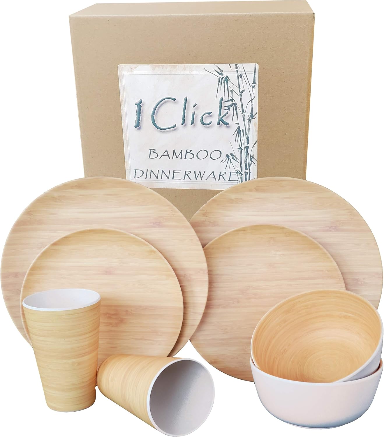1 Click Bamboo Fiber Reusable Dinnerware Set, 8 Pieces for