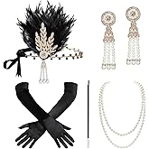 BABEYOND 1920s Flapper Gatsby Costume Accessories Set 20s Flapper Headband Pearl Necklace Gloves Holder