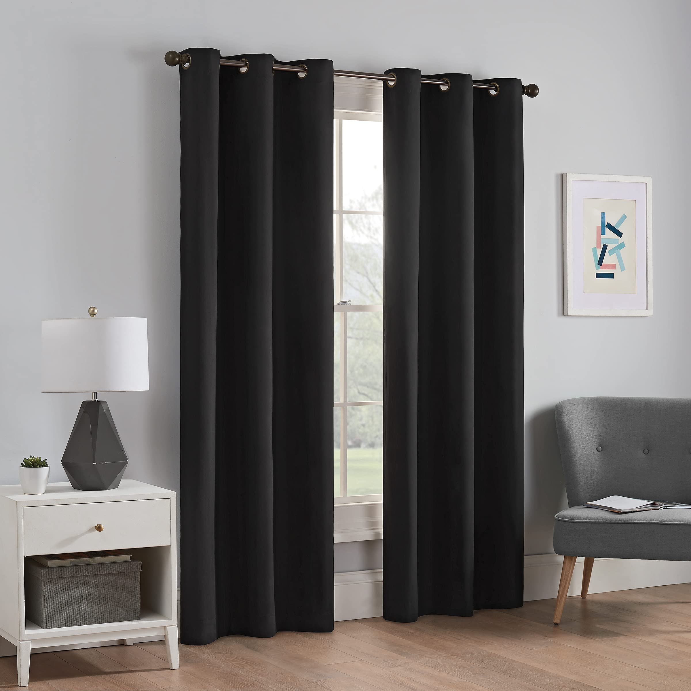 Eclipse Microfiber Total Privacy Blackout Thermal Grommet Window Curtain for Bedroom (1 Panel), 42 in x 63 in, Black — image 1