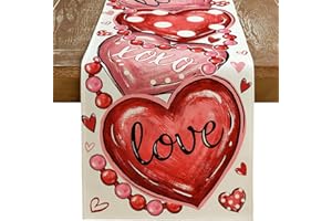 GEEORY Valentine's Day Table Runner 13 x 72 Inch, Red Hearts XOXO Love Decorative Farmhouse Table Decoration for Kitchen Dinning, Indoor Outdoor Dinner Party (White) GT128-72