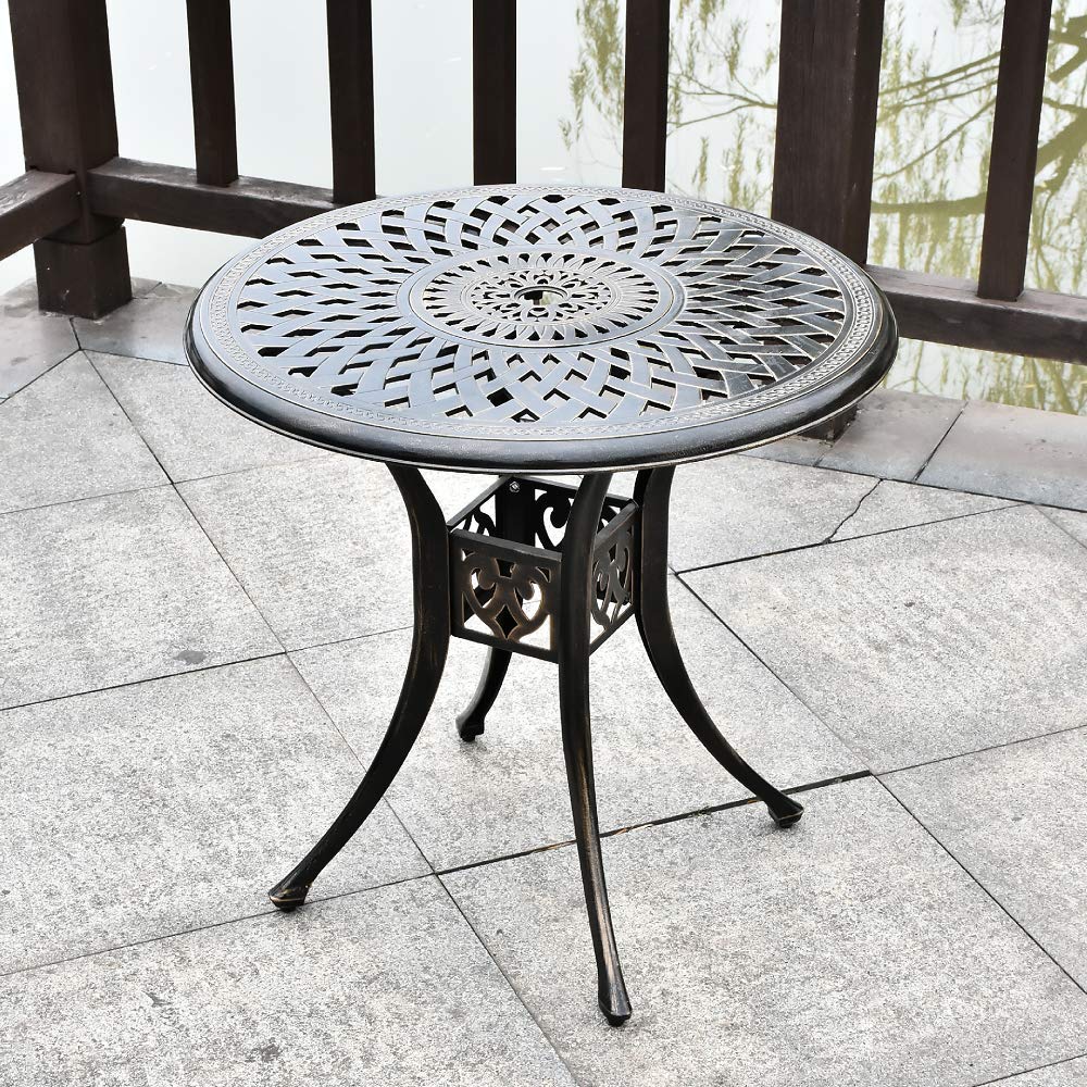 Usserenay 3 Piece Cast Aluminum Bistro Set Outdoor Bistro Table Set Patio Furniture Sets With 2 Arm Chairs Umbrella Hole Flower Pattern 2 Chairs Antique Bronze Finish Patio Lawn Garden Patio