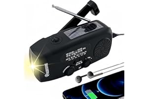 IRONSNOW 5000mAh Weather Emergency Radio, Portable Solar AM/FM/NOAA Hand Crank Radio, Cell Phone Charger with SOS, 1W LED Flashlight, Headphone Jack, Power Bank for Emergency Preparedness (5000mAh Black)
