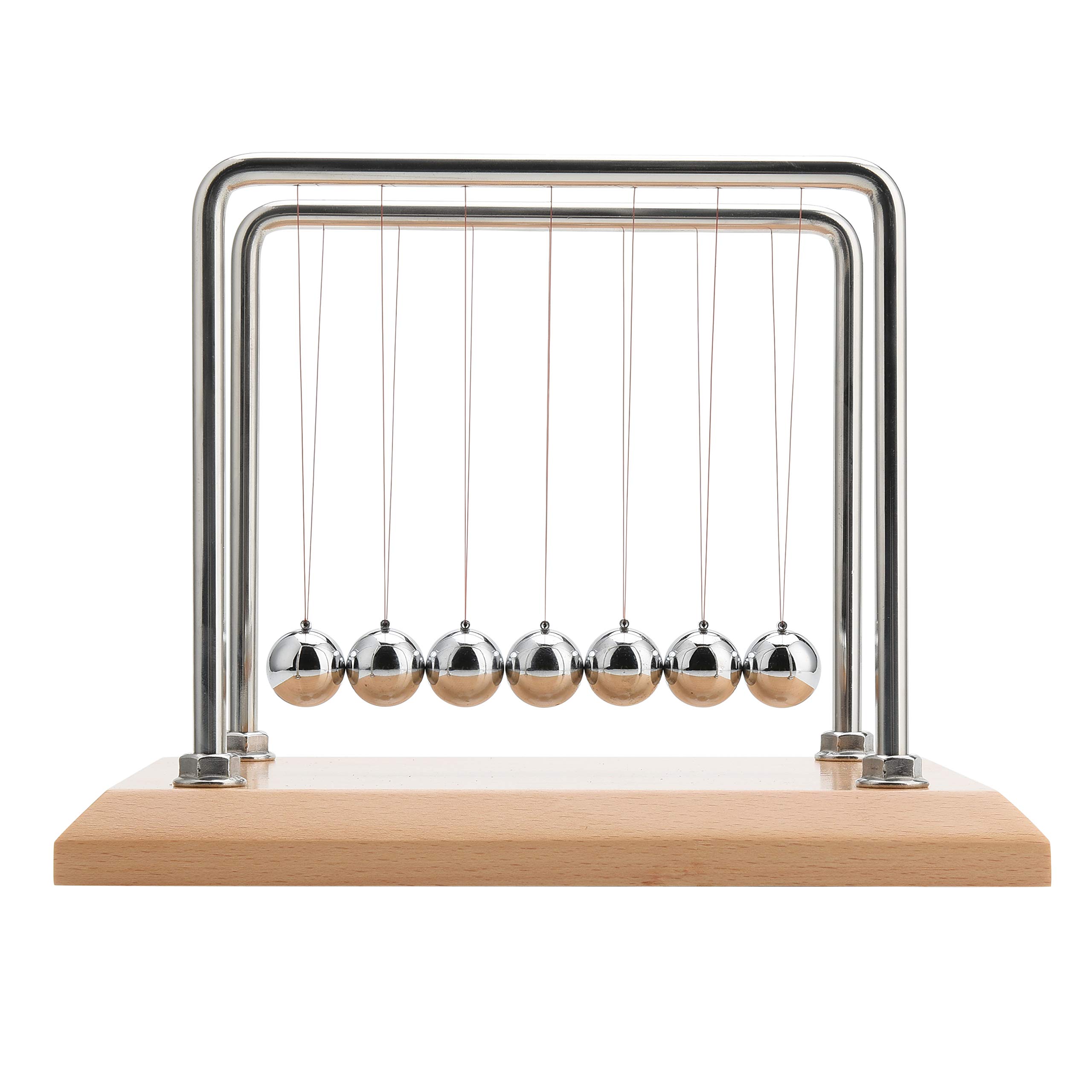 CERROPI Newton Cradle Balance Balls, Newton Pendulum with 7 Balls, Classic Newton Swing Ball, Science Physics Gadget | Desk Toys & Accessories, 55+ Sec Swingtime (Beech & Wood Base)
