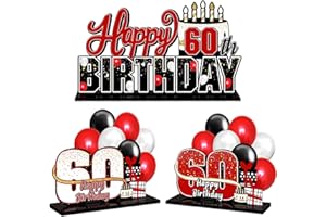 LINGTEER Happy 60th Birthday Red Acrylic Table Topper Centerpieces Set - Cheers to Sixty Years Old Birthday 60th Bday Party Gift Decorations.