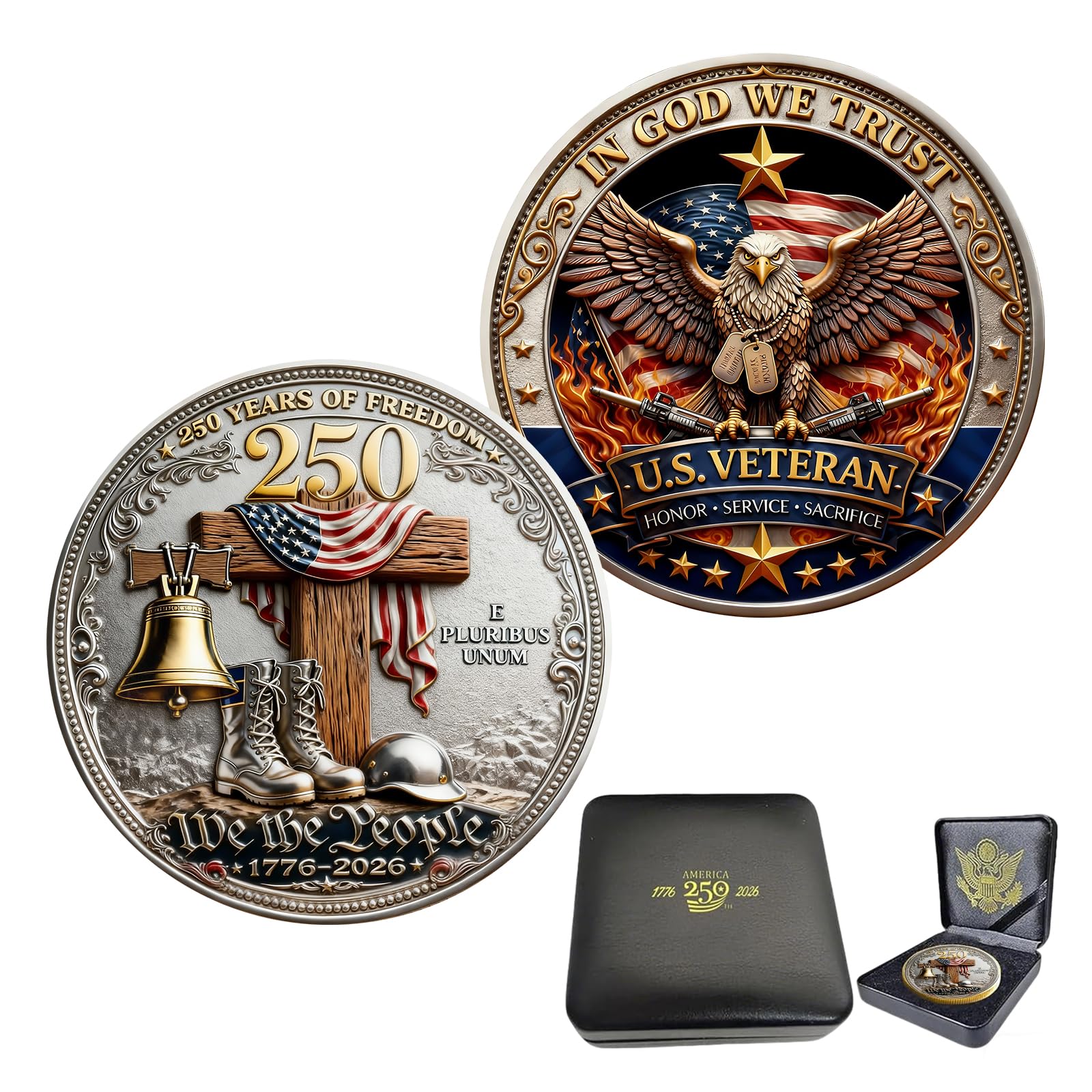 USA 250th Anniversary Commemorative Coin, American Eagle Patriotic Design, America Merchandise 250 Collectible 250 Anniversary Coin (WW)
