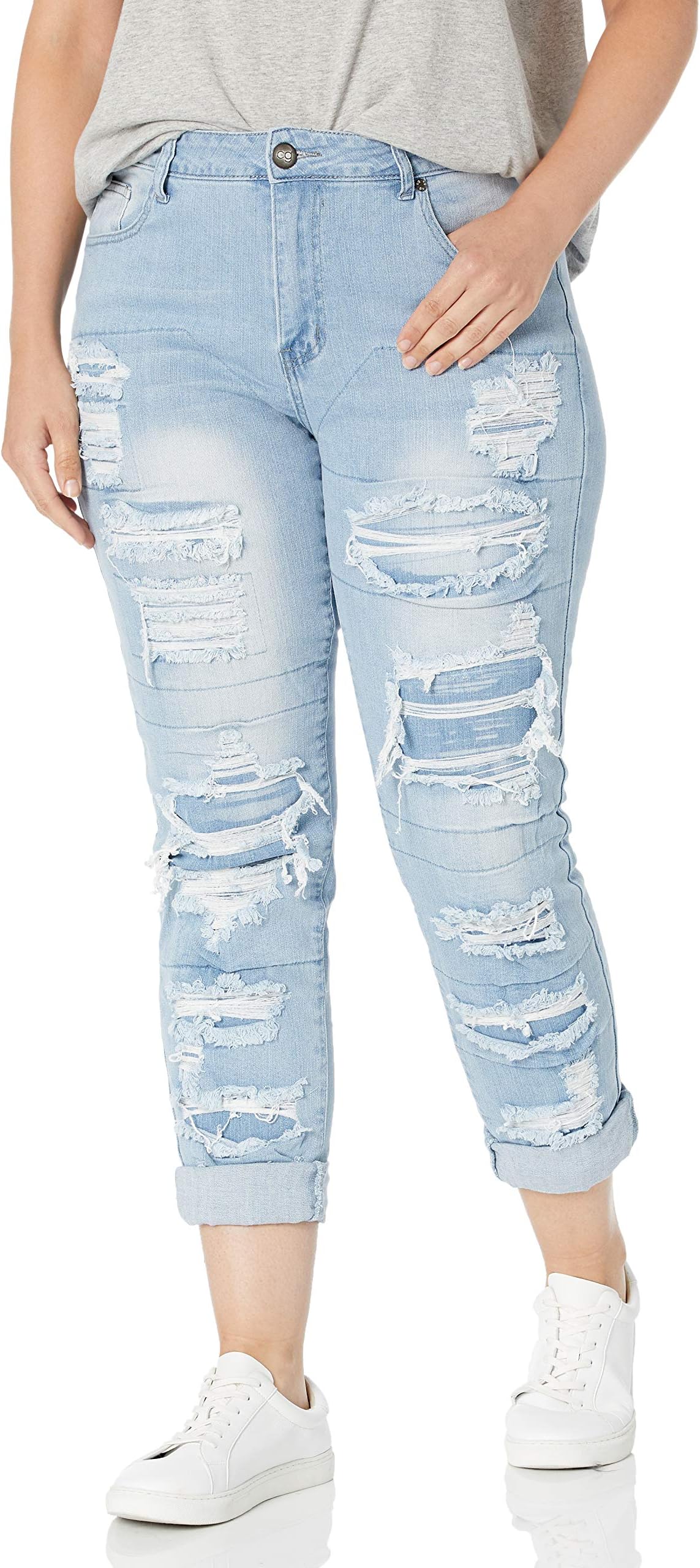COVER GIRLWomen's High Waisted Cute Ripped Patched Repair Blue Skinny Juniors