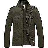 WenVen Men
s Casual Washed Cotton Military Jacket