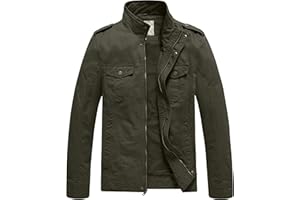 WenVen Men's Casual Washed Cotton Military Jacket