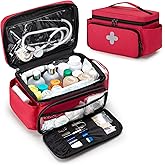 CURMIO Small Medicine Storage Bag Empty, Family First Aid Box, Pill Bottle Organizer for Emergency Medical Supplies, Red (Bag Only, Patent Pending)