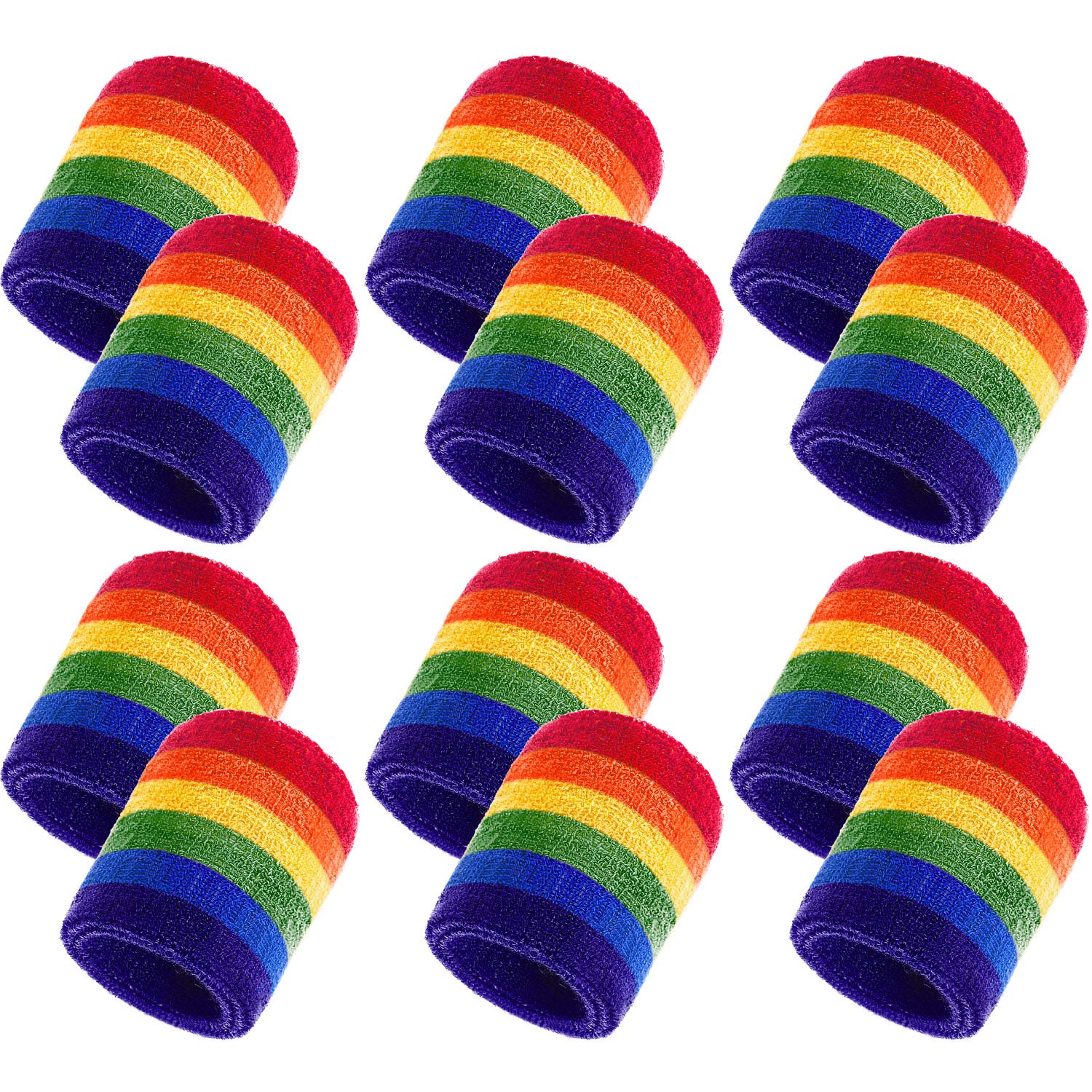 Bememo 12 Pack Sweatbands Sports Wristband Cotton Sweat Band for Men and Women, Good for Tennis, Basketball, Running, Gym, Working Out, Labor Day(Rainbow)
