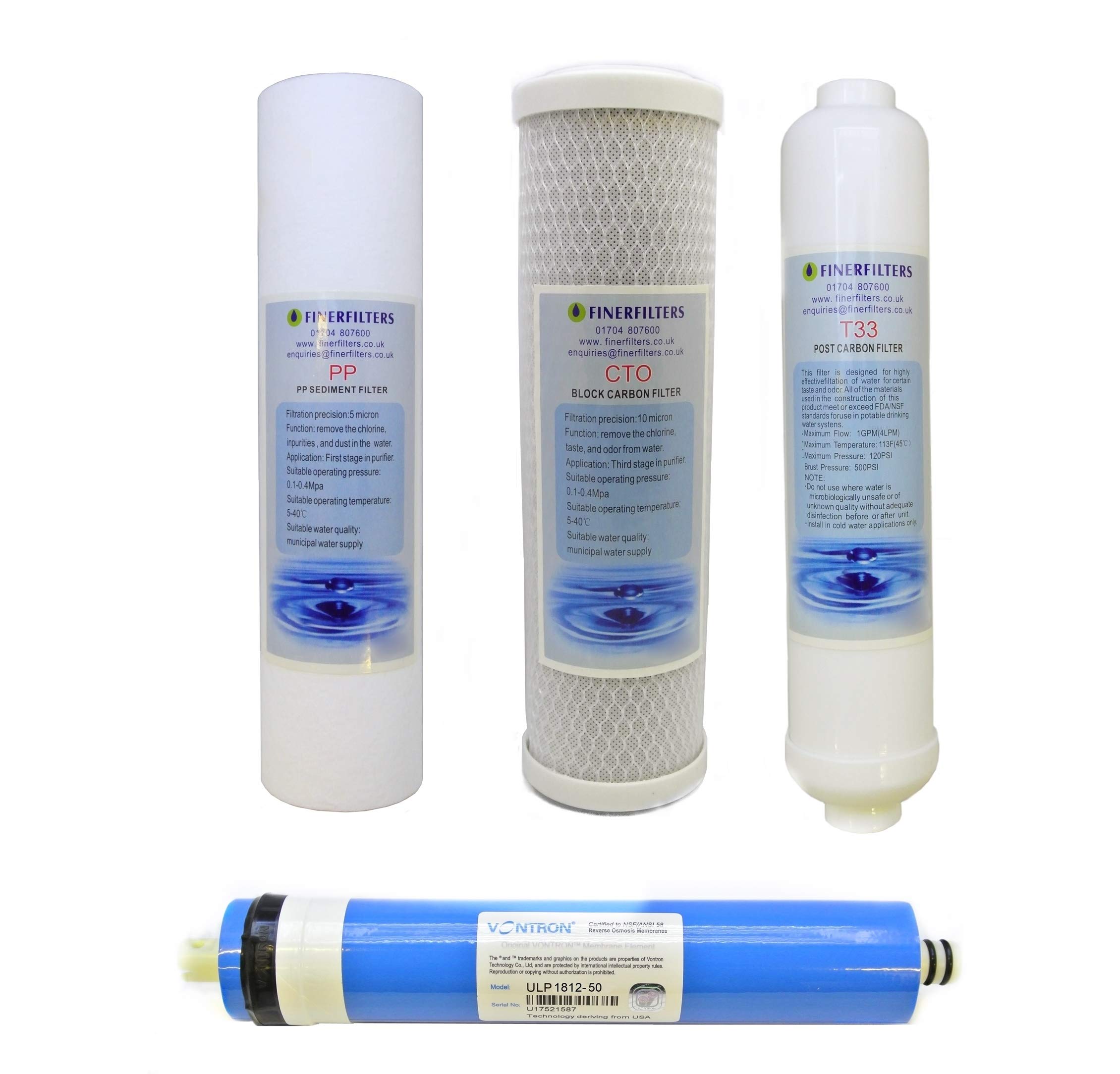 Finerfilters 4 Stage Domestic Reverse Osmosis, Replacement Filter Pack 50GPD Membrane