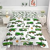 EDGZKO Comforter Set Green Tractor: Twin Size Cartoon Excavator Truck Car Bedding Sets for Boys Kids Teens Toddler Construction Vehicles Quilt Bed Set with 1 Comforter & 1 Pillow Case