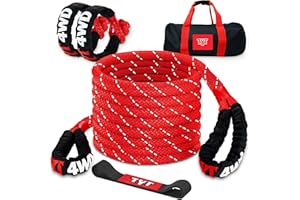 TYT Kinetic Recovery Rope,(1in x 30ft Red) 48000lbs Snatch Strap, Heavy Duty Stretch Nylon Towing Ropes for Offroad Vehicle, Jeep, SUV, ATV, UTV, Tractor Elastic