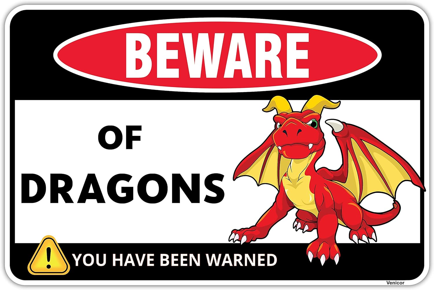 Venicor Dragon Wall Decor Sign - 8x12 Inches - Aluminum - Dragon Art Poster Decorations For Home Men - Red Dragon Gifts Stuff Accessories Decal Alarm Clock Illusion Hourglass Birthday Plush Gift Bag