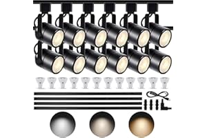 Yuemegou Dimmable LED Track Lighting Kit, 3CCT 10W Track Lighting Heads 3000K/4000K/6000K Adjustable with 13FT H-Type Track Light Rails 12PCS Ceiling Spotlight Fixture Replaceable GU10 Bulbs