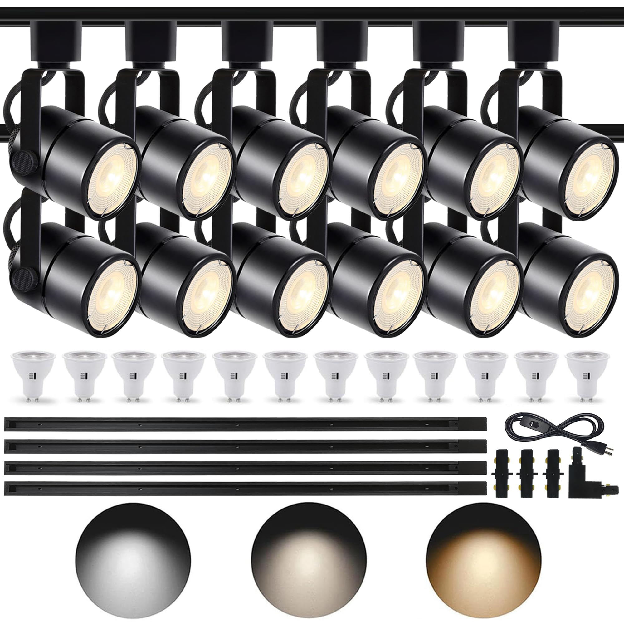 Photo 1 of (missing pieces) Yuemegou Dimmable LED Track Lighting Kit, 3CCT 10W Track Lighting Heads 3000K/4000K/6000K Adjustable with 13FT H-Type Track Light Rails 