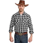 Westbro® Flannel Shirt for Men Pearl Snap Cowboy Plaid Vintage Lightweight Mens Western Shirts