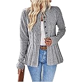 SOLY HUX Women's Button Up Cardigan Sweater Long Sleeve Cable Knit Lightweight Business Casual Peplum Tops Outwear Coat