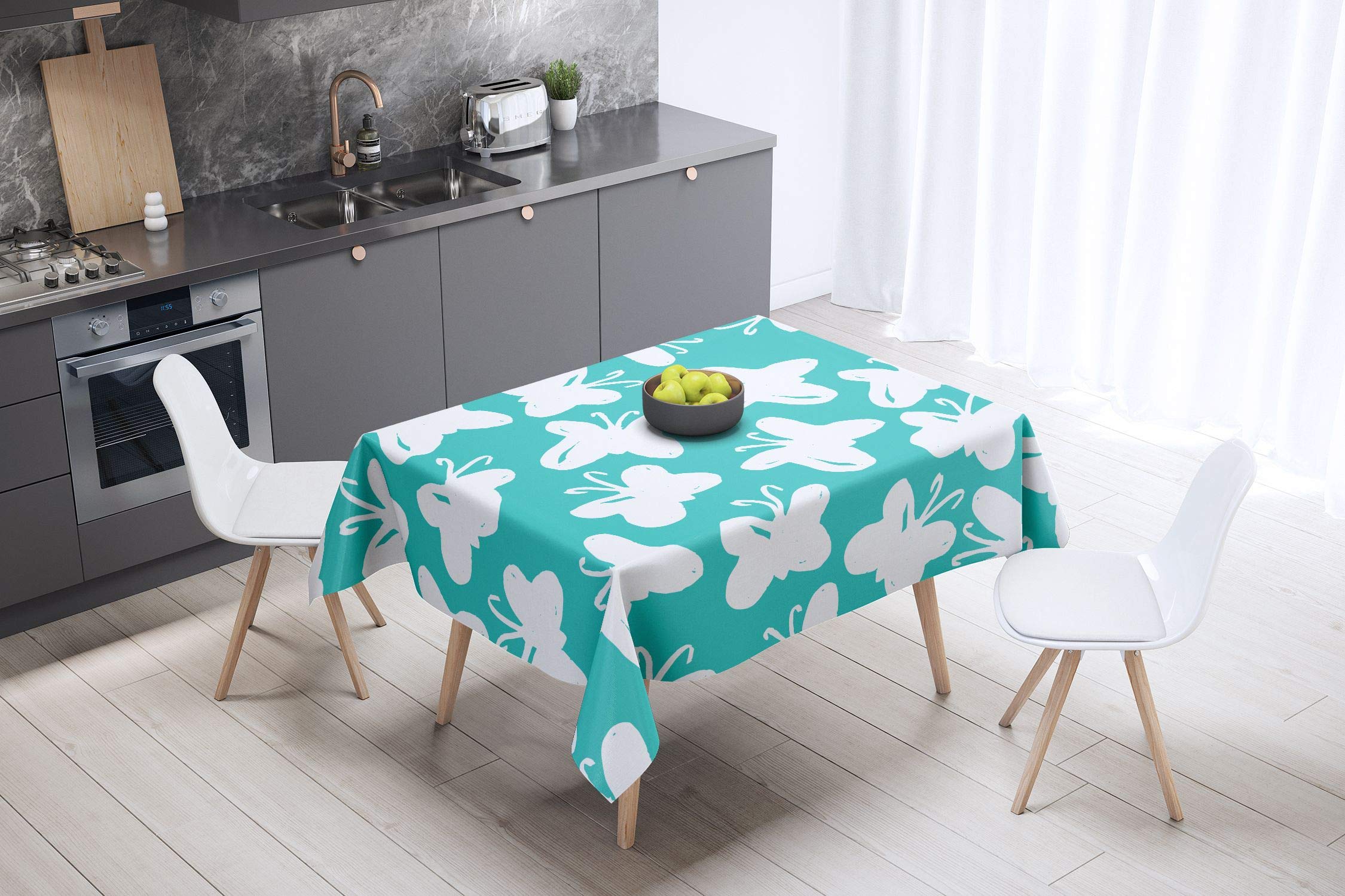 Bonamaison Kitchen Decoration, Tablecloth, Turquoise, White, 140 x 140 Cm - Designed and Manufactured in Turkey