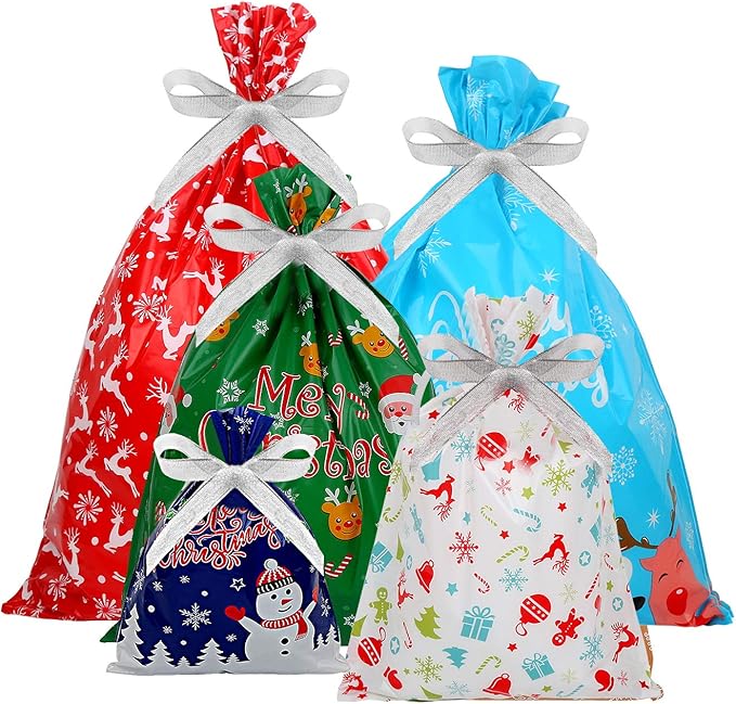 jlon 30 Pcs Christmas Wrapping Paper Bags, Large Xmas Gift Bags 5 Sizes
