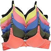 ToBeInStyle Women's Pack of 6 Wire-Free Full Coverage Bras with Pleated Detail