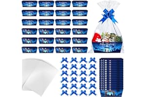 Cholemy 72 Pcs Christmas Gift Baskets Empty to Fill Kit DIY Basket for Gifts Empty Bulk 24 Tray Favor with Handles 24 Bows 24 Clear Basket Bags for Xmas Holiday Birthday (Nativity Scene)