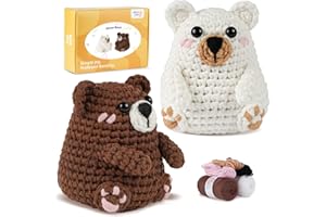 MOREJMTT Crochet Kit for Beginners, Learn to Crochet, Include Easy Knitting Soft Yarn, Step-by-Step Video Tutorial, Hook, Holiday Birthday Gift for Adults (Polar & Brown Bears)