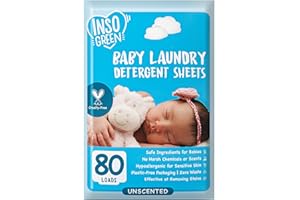 INSOGREEN Baby Laundry Detergent Sheets for Infant, Toddler and Newborns, 80 Loads, Unscented – Gentle for Sensitive Skin - Washing Detergent for Baby Clothes