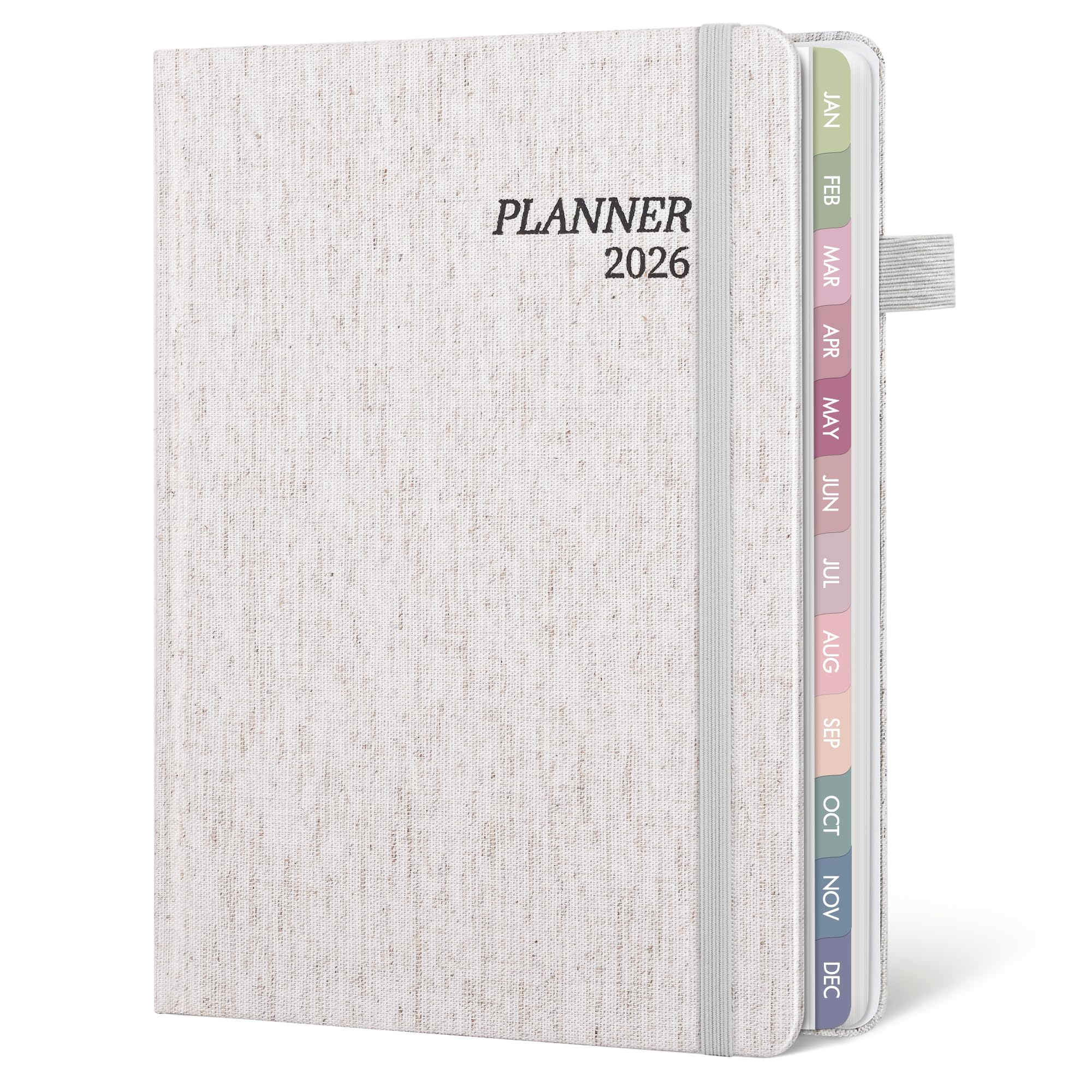 Photo 1 of 2026 Planner Weekly and Monthly, Jan 2026 - Dec 2026, A5 Linen Cover Calendar Planner 2026, Agenda Book with Colorful Monthly Tabs, Inner Pocket (5.8" x 8.3", Beige)